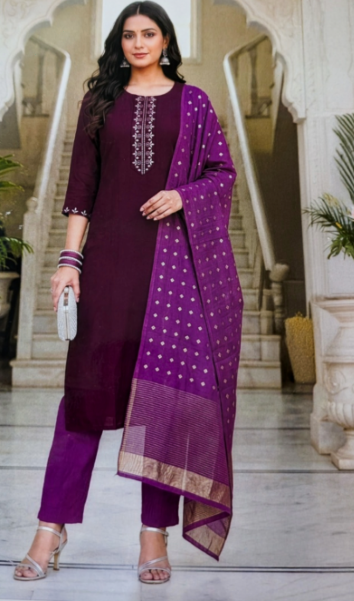 Purple Embroidered 3-Piece Salwar Set