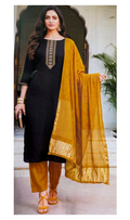 Black  3-Piece Salwar Set with Banarasi Dupatta
