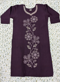 Deep Plum Floral Vine Embroidered Kurti with Pearl Neckline