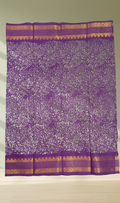Purple Sungudi Cotton Saree with white dot print and golden zari border