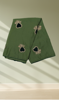 Olive green heart embroidered georgette saree with gold thread work