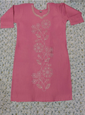Dusty Rose Pink Floral Vine Embroidered Kurti with Pearl Neckline