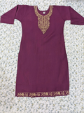 Wine Berry Kurti with Gold Zardozi Embroidered Neckline & Hem