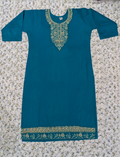 Teal Kurti with Gold Zardozi Embroidered Neckline & Hem