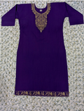 Royal Purple Kurti with Gold Zardozi Embroidered Neckline & Hem