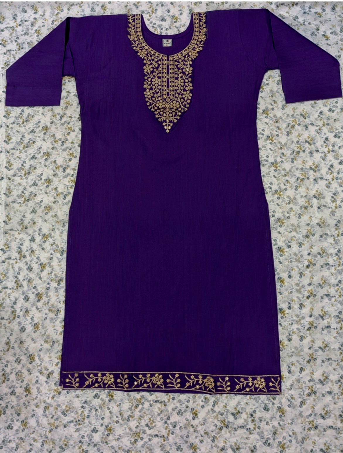 Royal Purple Kurti with Gold Zardozi Embroidered Neckline & Hem