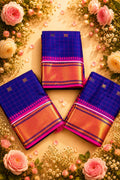 Royal Blue Kanjivaram Semi Silk Saree with Golden Zari Border